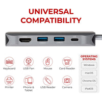 Nikkai USB-C Multiport Hub to 3x USB-A 3.0 / HDMI 4K / Gigabit RJ45 / VGA / USB-C PD / 3.5mm Audio / SD Card Reader - Silver