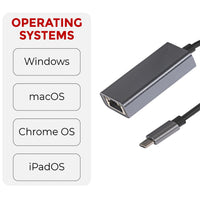 Maplin USB-C to Gigabit RJ45 Ethernet Network LAN Adapter - Black, 0.25m