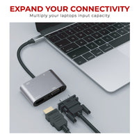 Nikkai USB-C Multiport Hub to HDMI 4K / VGA / 3.5mm Audio (Supports Mirror, Extended and SST Mode) - Silver