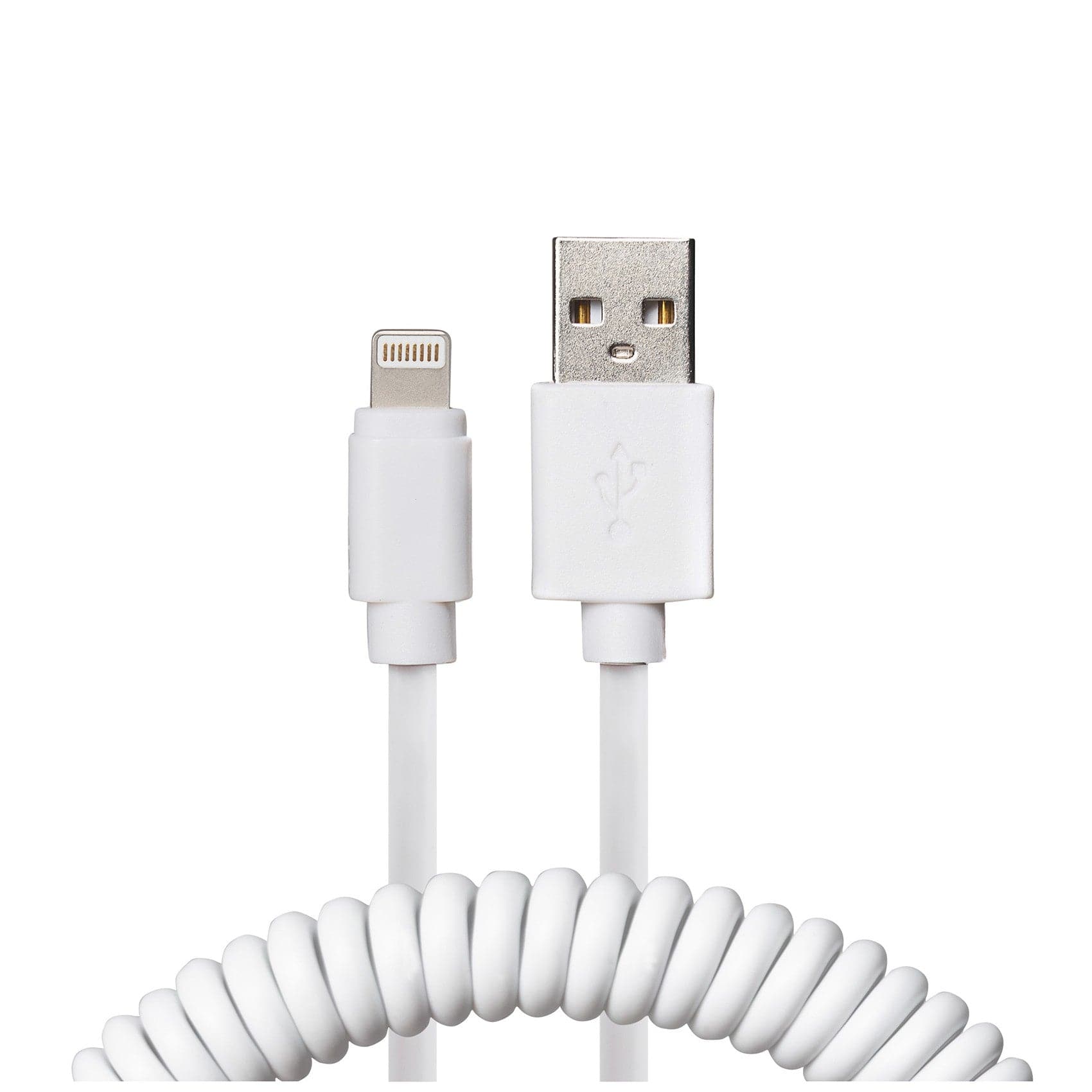 Maplin Premium Apple MFI Certified Lightning to USB-A 2.0 Coiled Cable - White, 0.5m