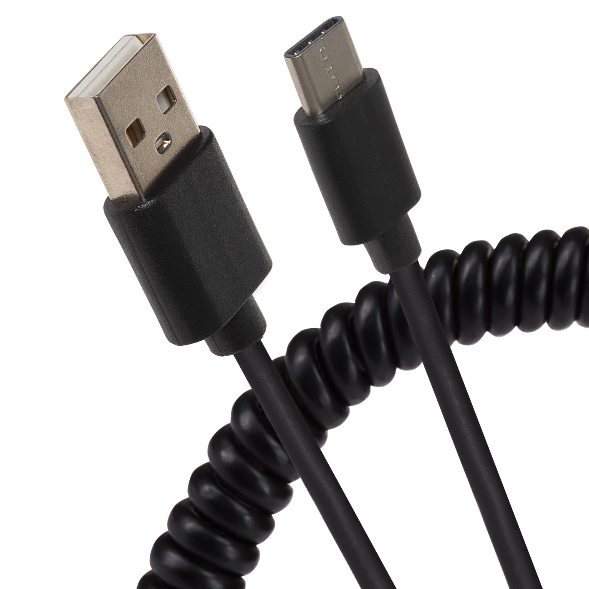 Maplin USB-A to Micro USB-B Coiled Curly Cable - Black, Extends to 1m