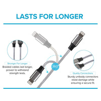 Maplin Lightning to USB-C Braided 20W High Speed Cable - Silver, 1m