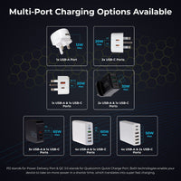 Maplin 5 Port (1x USB-C PD / 4x USB-A 3.0 QC) 20W High Speed USB Charger with 1.6m Cable
