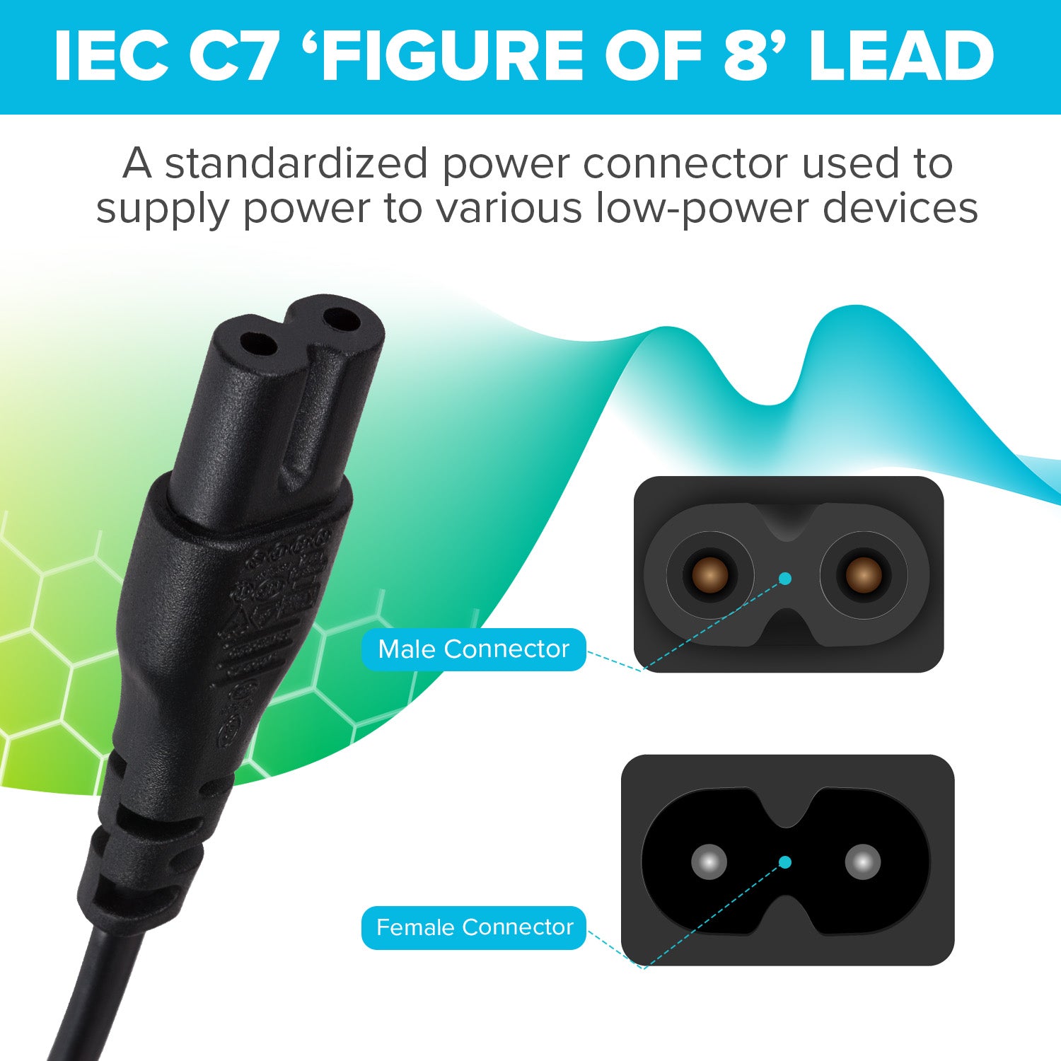 Maplin Power Lead IEC C7 Fig 8 2 Pin Plug to UK 3 Pin Mains Plug - 1.5m, 3 Amp Fuse