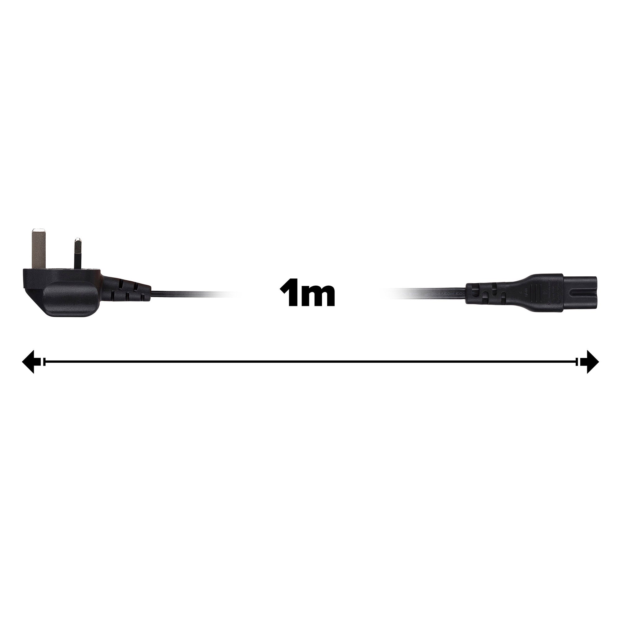Maplin Power Lead IEC C7 Fig 8 2 Pin Plug to UK 3 Pin Plug - 0.5m, 3 Amp Fuse