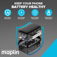Maplin 10000mAh Slim Power Bank with Integrated Lightning, USB-C, USB-A & Micro USB Cables