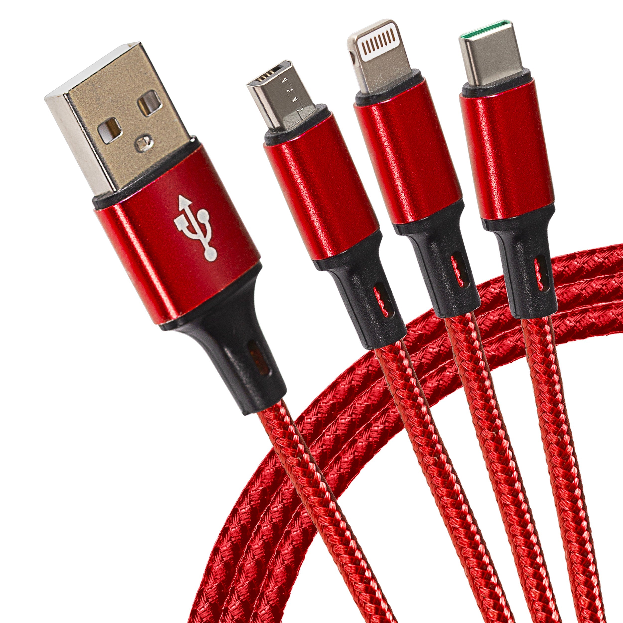 Maplin USB-A to 3-in-1 Multi-Charging USB-C / Lightning / Micro USB Braided Cable - 1.2m