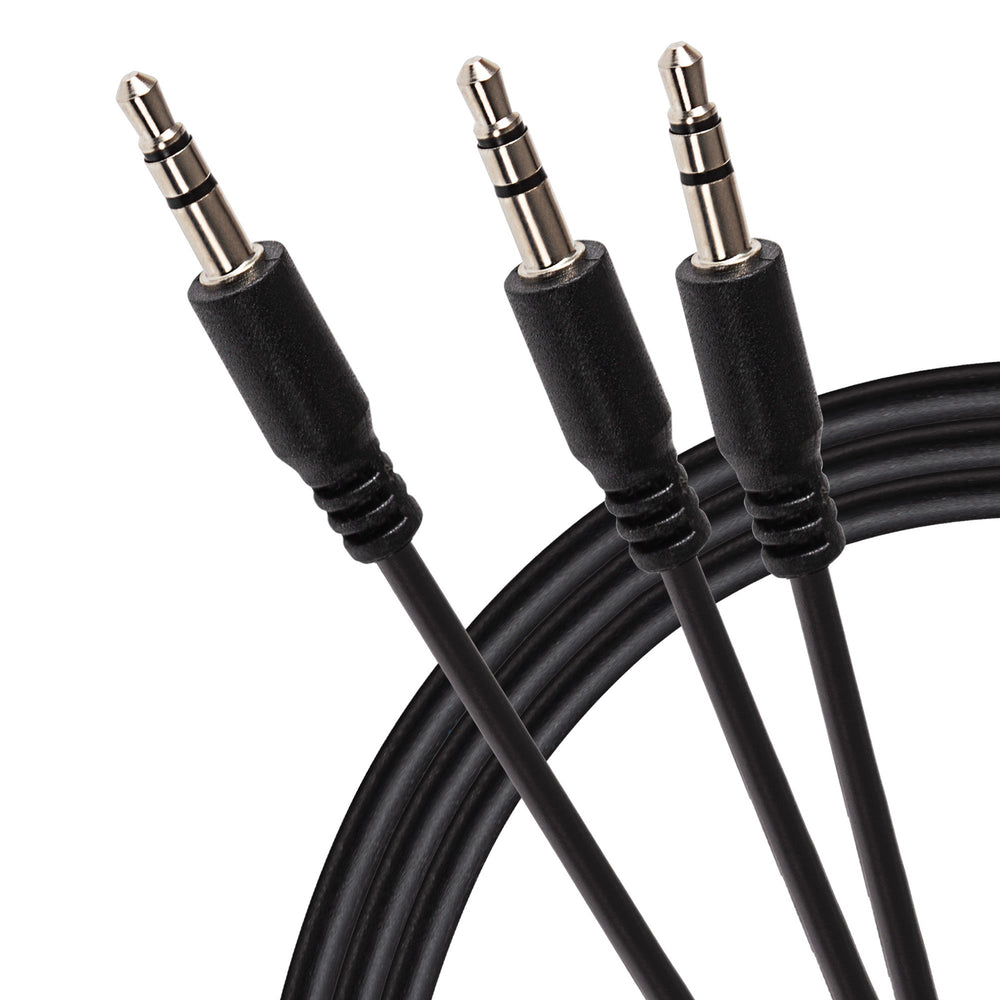 Maplin 3.5mm Aux Stereo 3 Pole Jack to Twin 3.5mm 3 Pole Jack Cable - Black, 2m