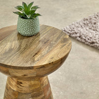Merlin Mango Wooden Round Side Table Mushroom Style
