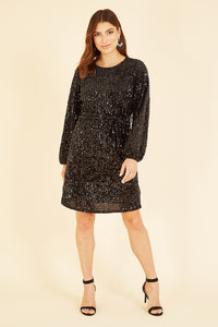 Mela Black Sequin Smock Dress