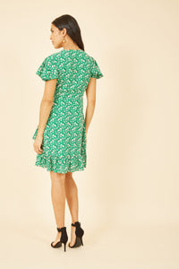 Yumi Green Ditsy Floral Wrap Frill Dress