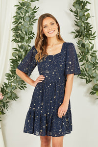 Yumi Navy Star Print Skater Dress
