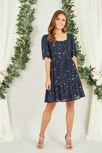 Yumi Navy Star Print Skater Dress