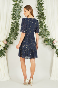 Yumi Navy Star Print Skater Dress
