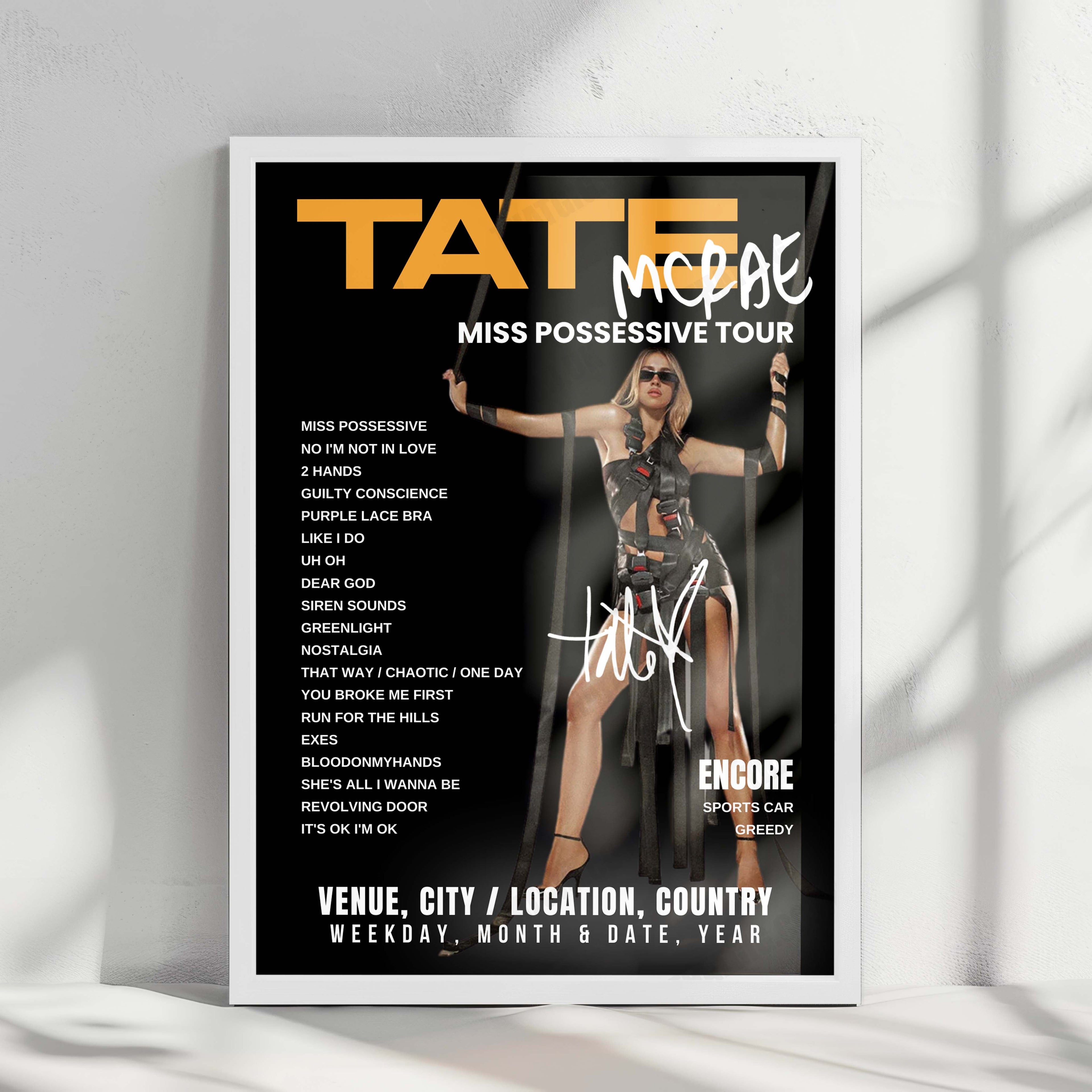 Tate McRae Setlist Poster - 3Arena, Dublin - May 16th, 2025