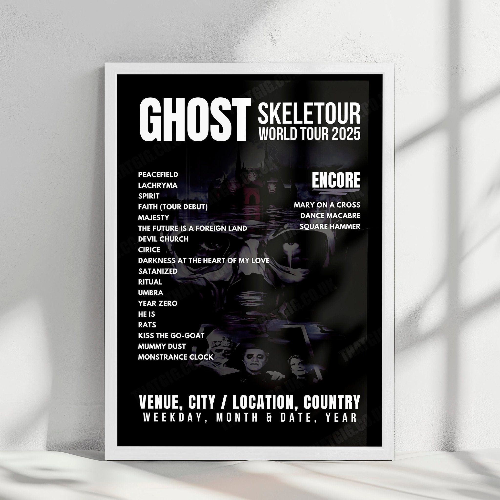 Ghost Setlist Poster - AO Arena, Manchester - April 15th, 2025