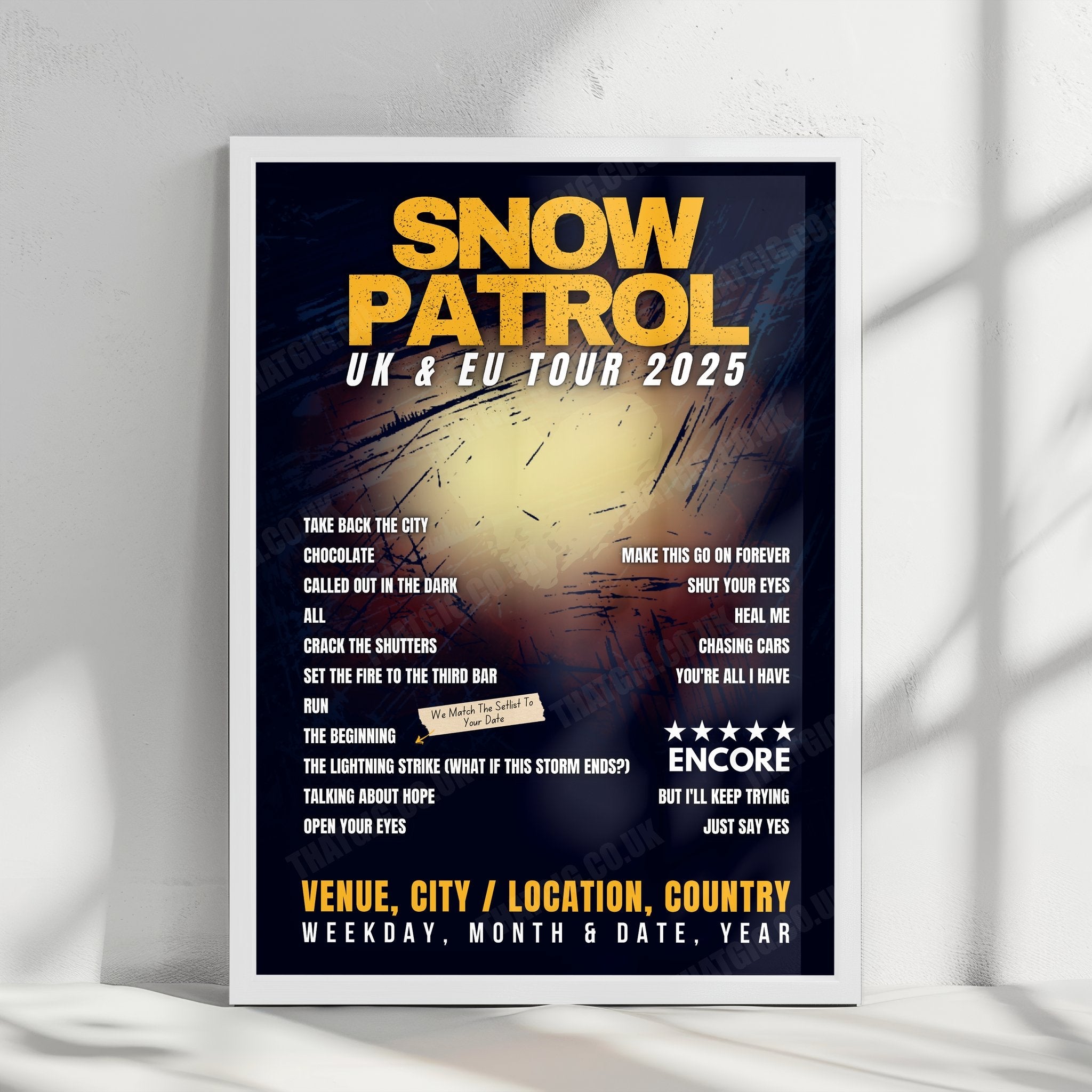 Snow Patrol Setlist Poster - Ziggo Dome, Amsterdam, Netherlands - February 8th, 2025