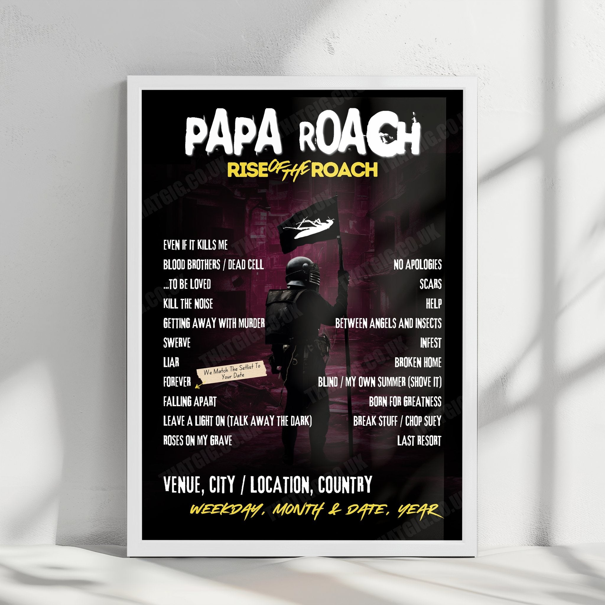 Papa Roach Setlist Poster - Arena COS Torwar, Warsaw, Poland - January 27th, 2025
