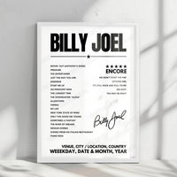 Billy Joel Setlist Poster - Minute Maid Park - September 23rd, 2022