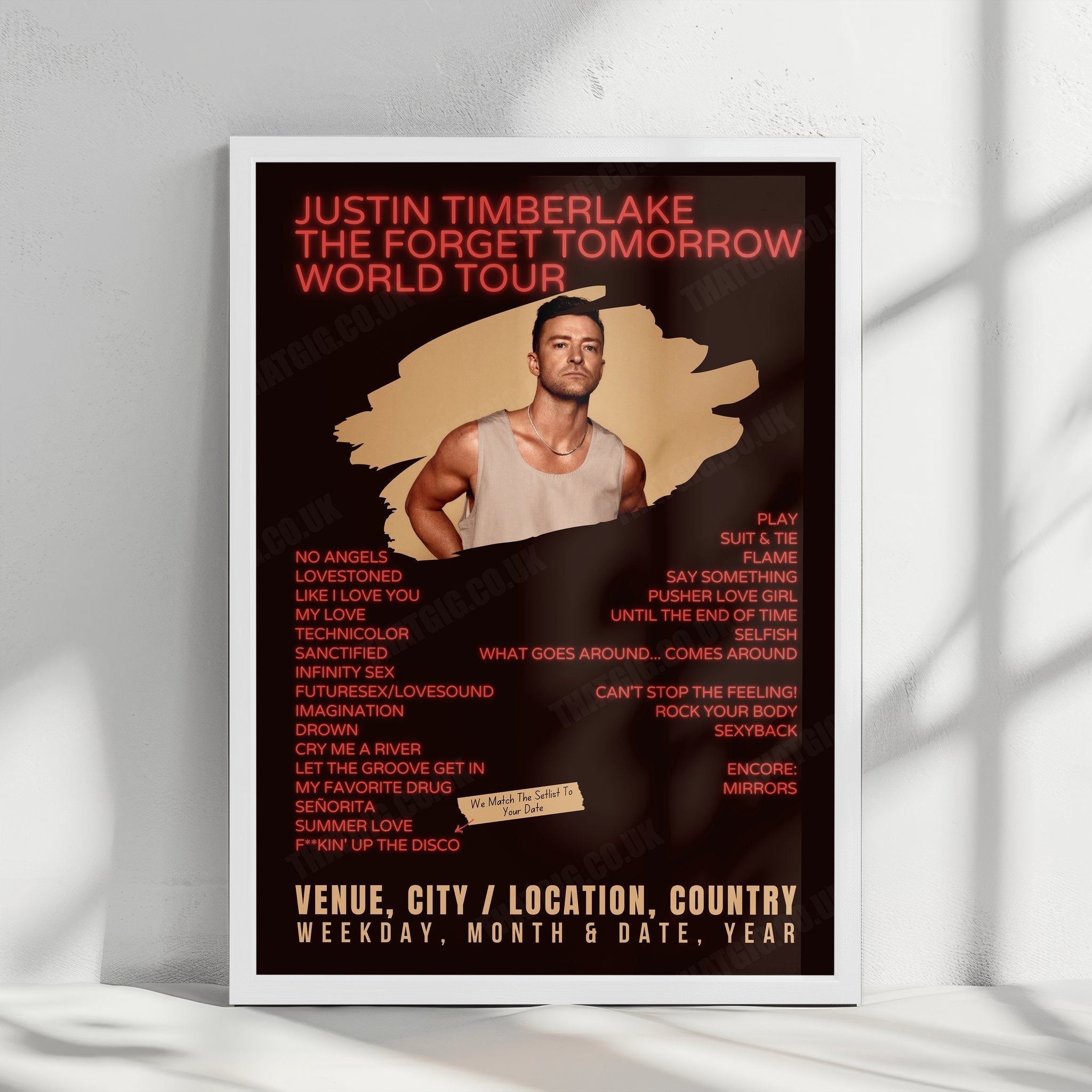 Justin Timberlake Setlist Poster - PPG Paints Arena, Pittsburgh, PA, USA - December 14th, 2024