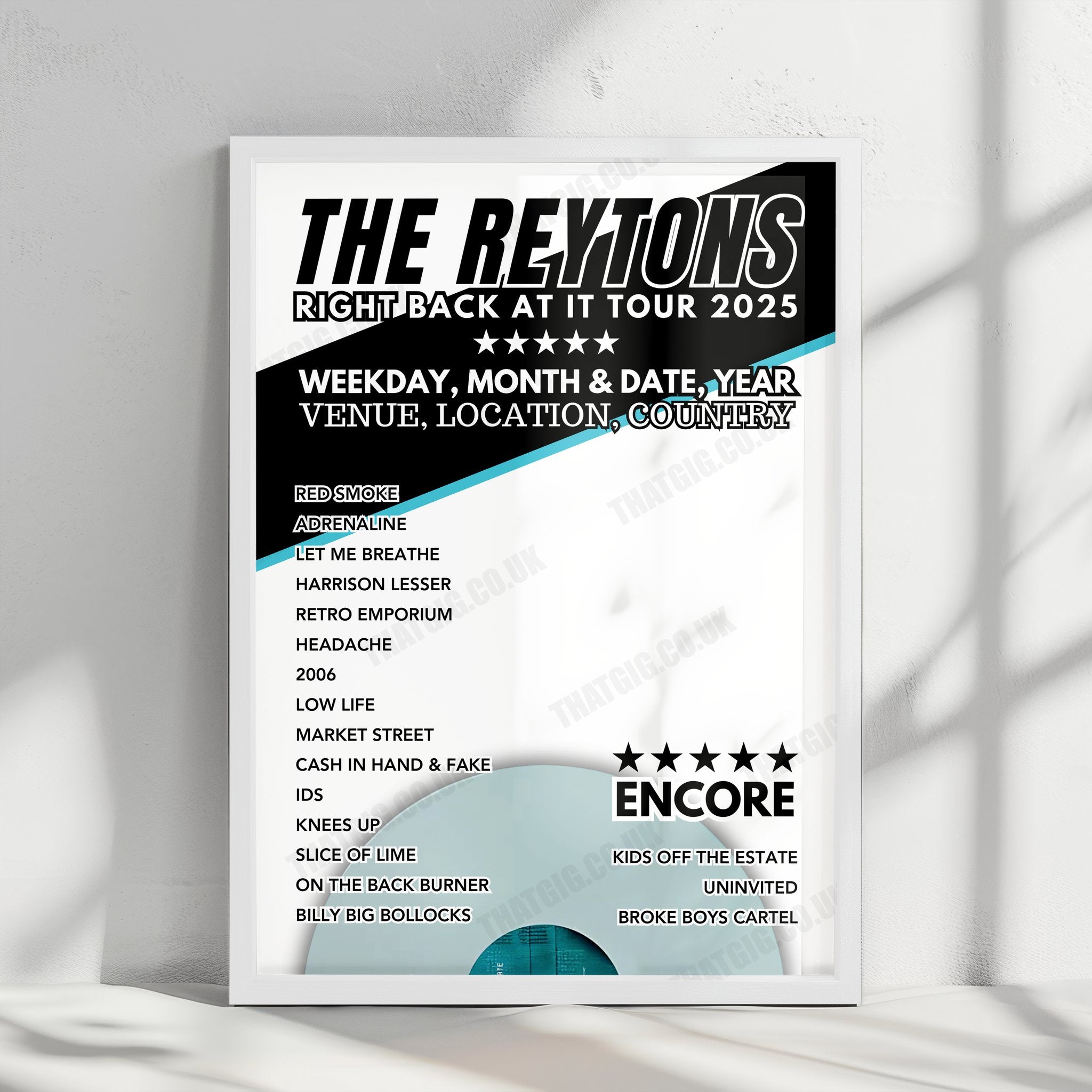 The Reytons Setlist Poster - Glasgow Green, Glasgow - July 14th, 2024