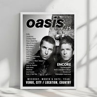 Oasis Setlist Poster - Scottish Gas Murrayfield Stadium, Edinburgh - August 12th, 2025