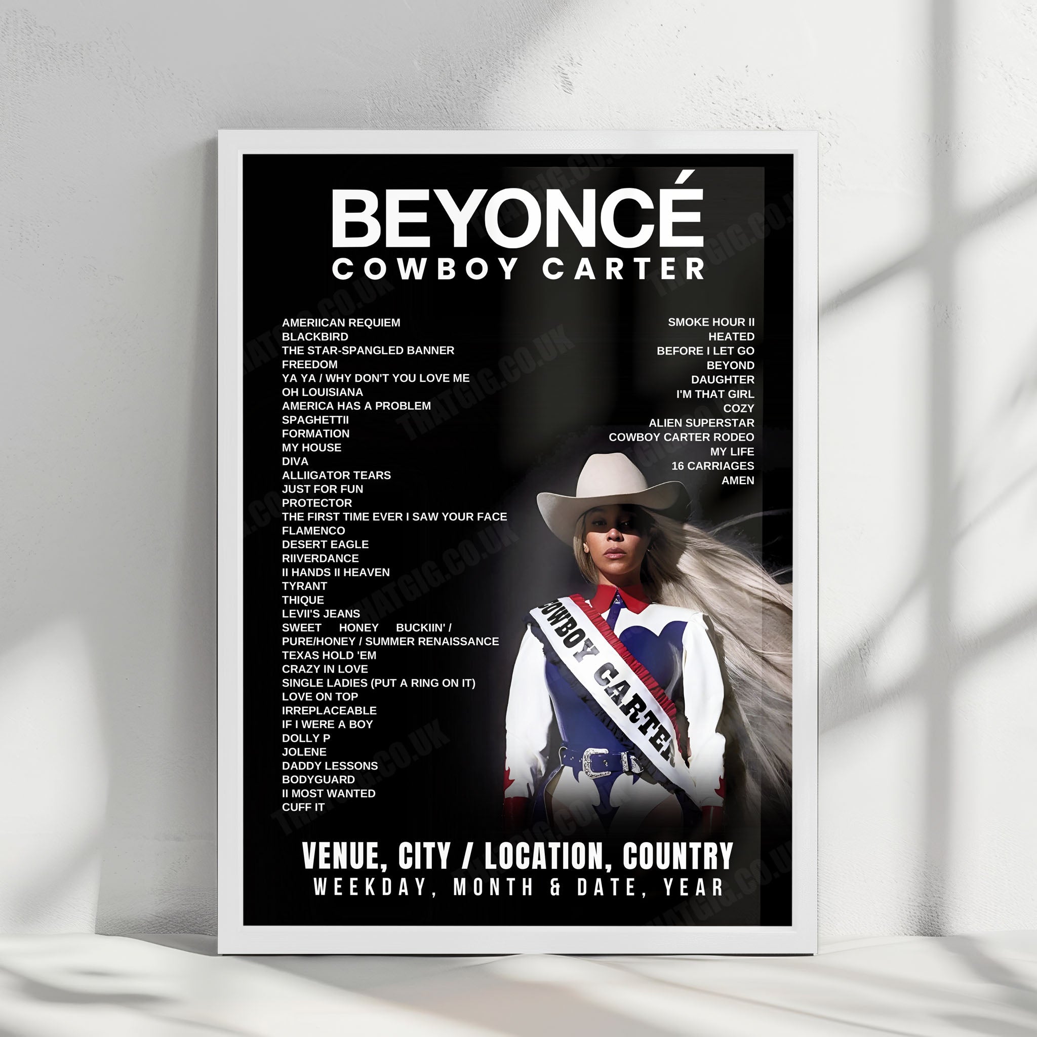 Beyoncé Setlist Poster - Allegiant Stadium, Las Vegas - July 26th, 2025