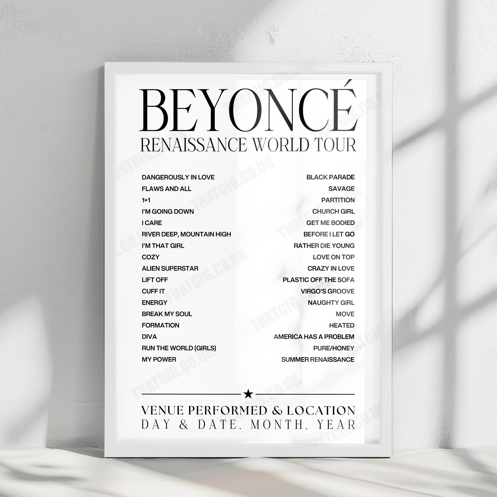 Beyoncé Setlist Poster - Levi's Stadium, Santa Clara - August 30th, 2023