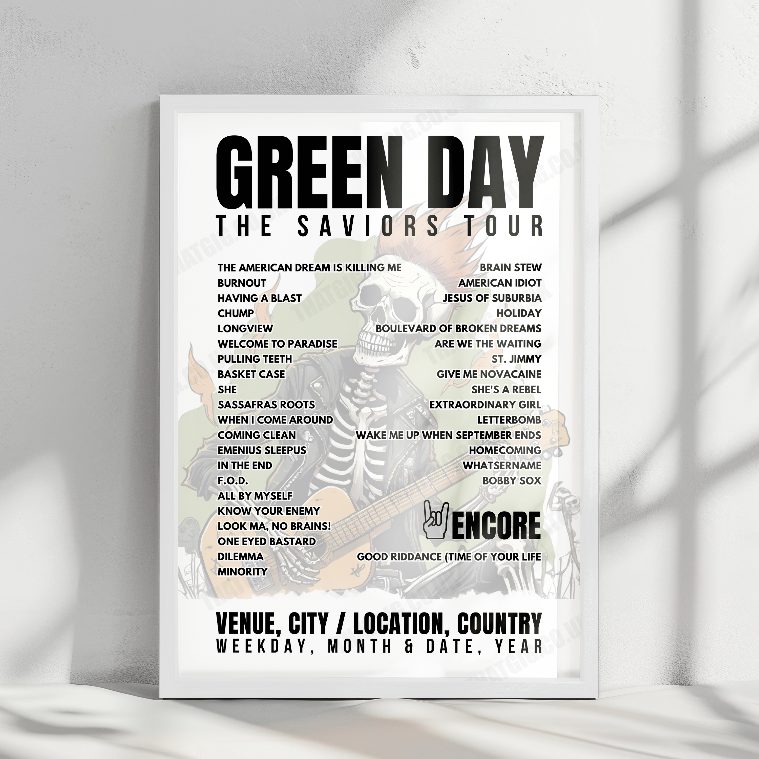 Green Day Setlist Poster - Coachella Festival 2025 - April 12th, 2025