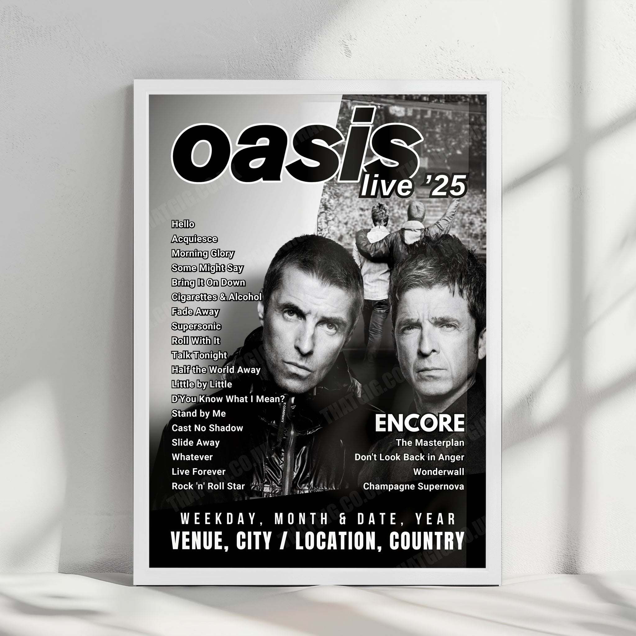 Oasis Setlist Poster - Marvel Stadium, Melbourne - October 31st, 2025