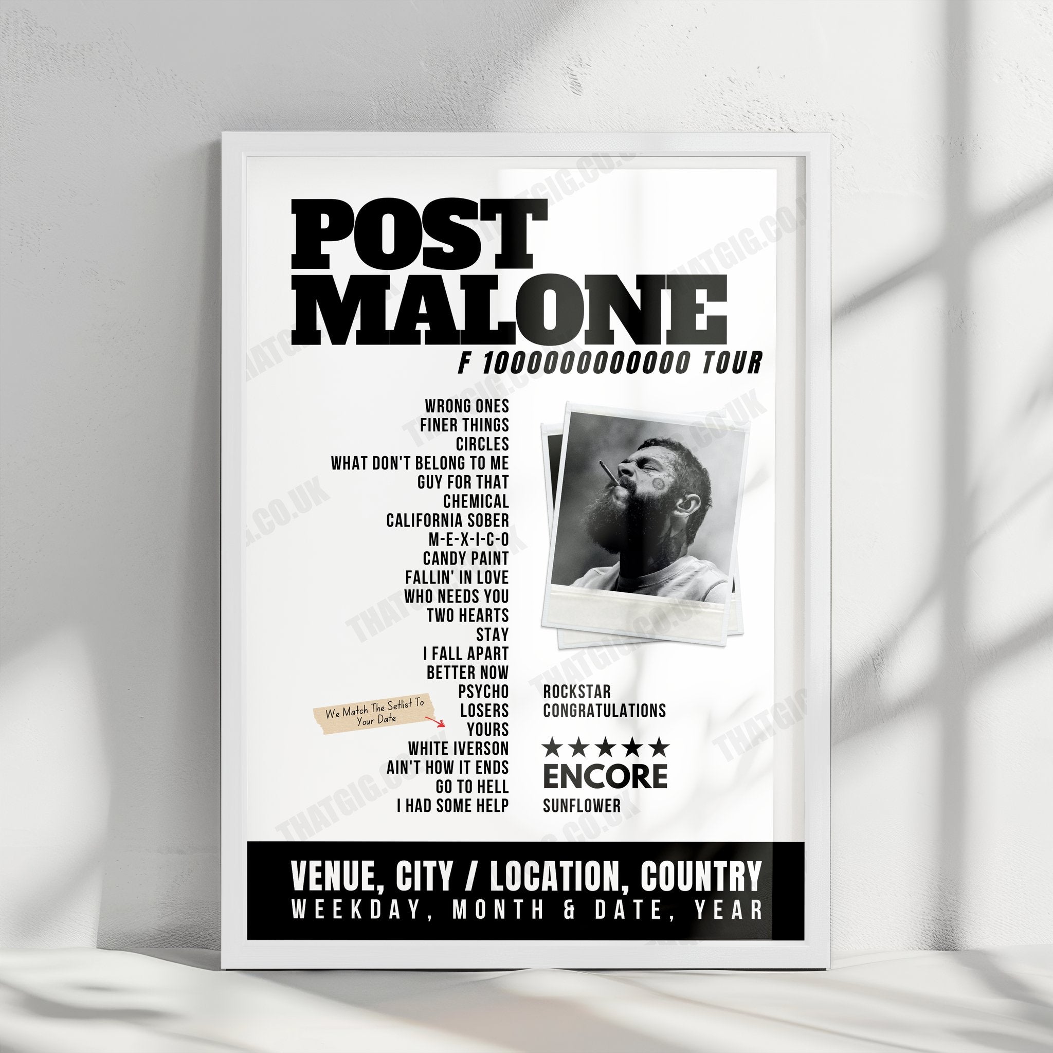 Post Malone Setlist Poster - XFINITY Theatre - September 21st, 2024