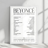 Beyoncé Setlist Poster - Caesars Superdome, New Orleans - September 27th, 2023