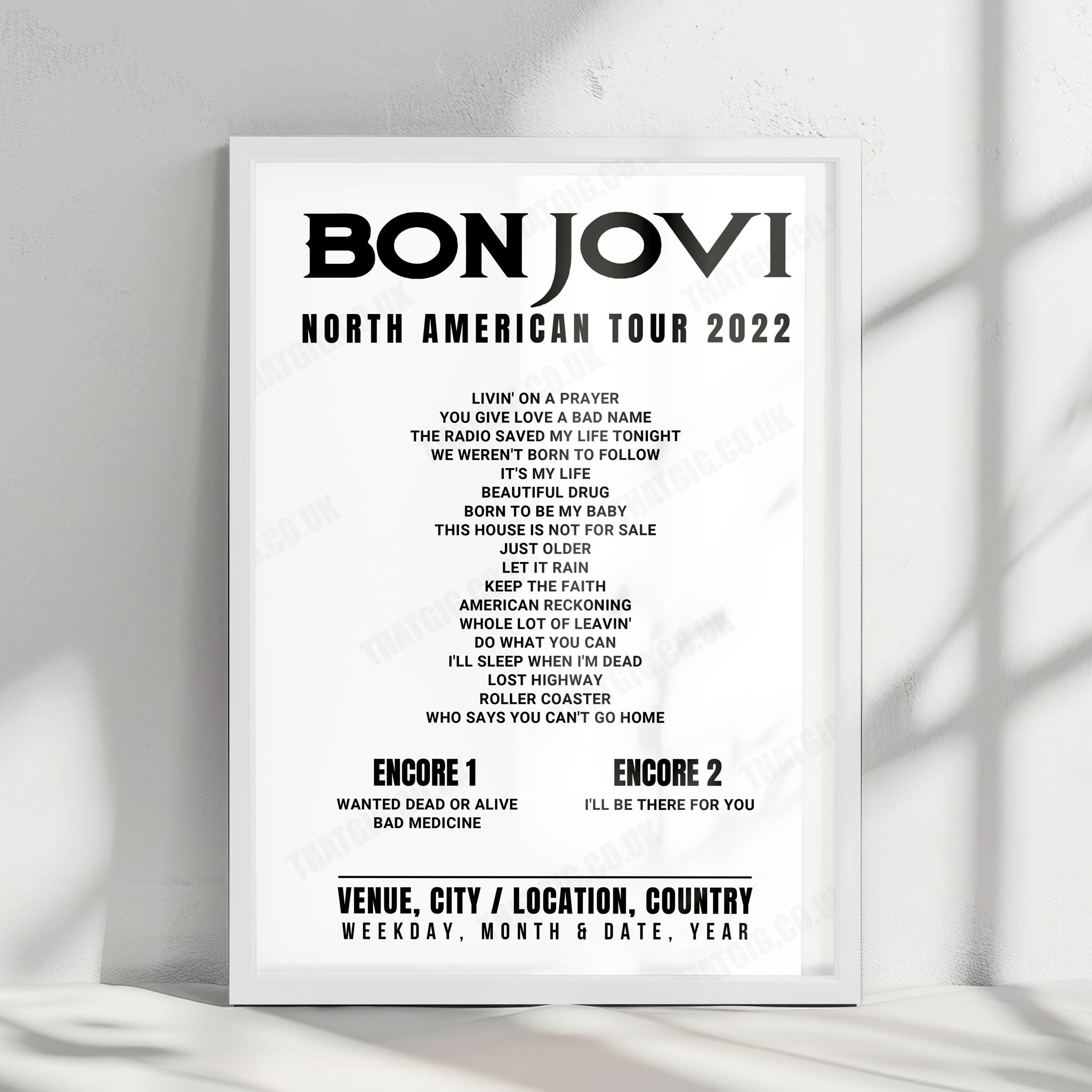 Bon Jovi Setlist Poster - FLA Live Arena, Sunrise - April 16th, 2022