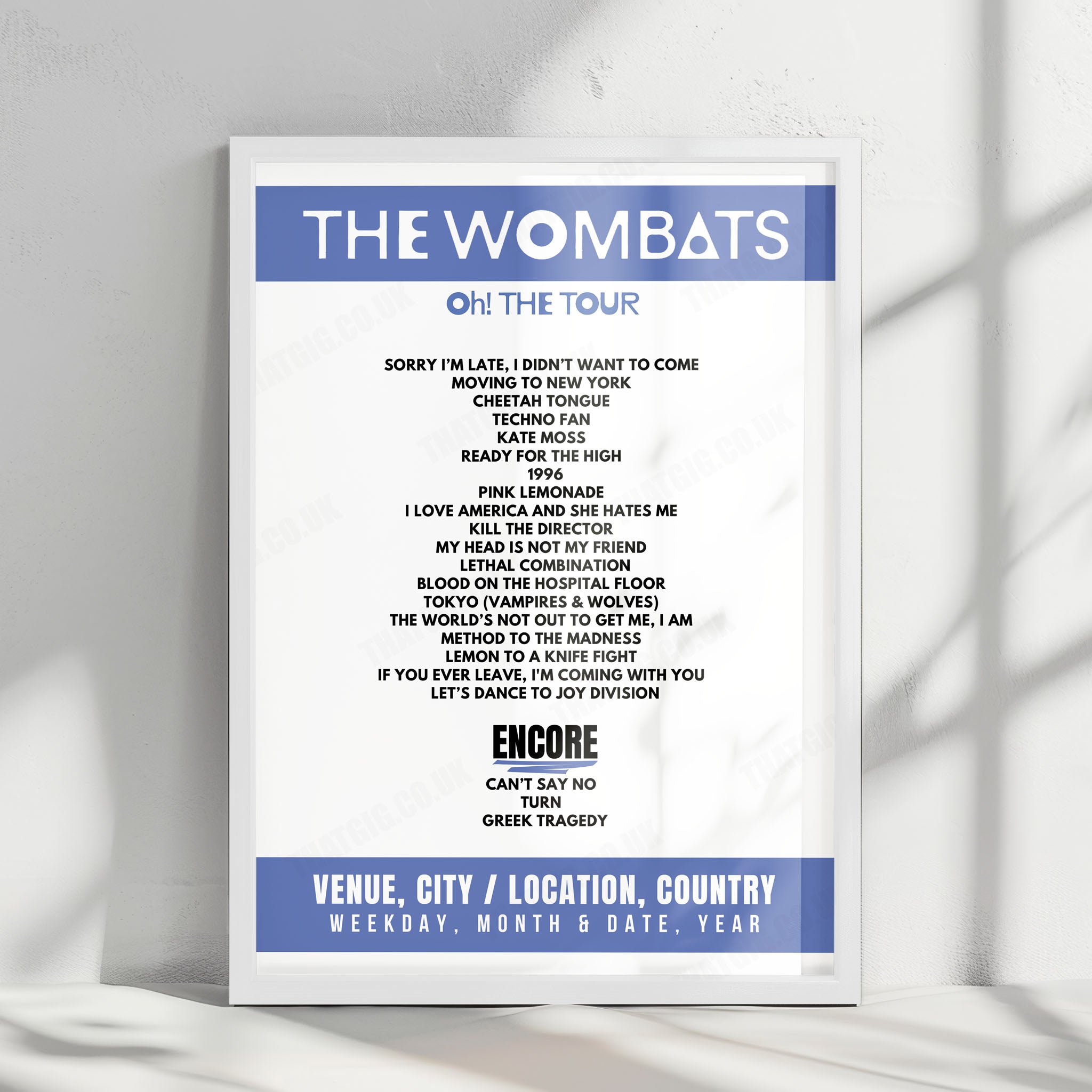 The Wombats Setlist Poster - Jacaranda Baltic, Liverpool - February 14th, 2025
