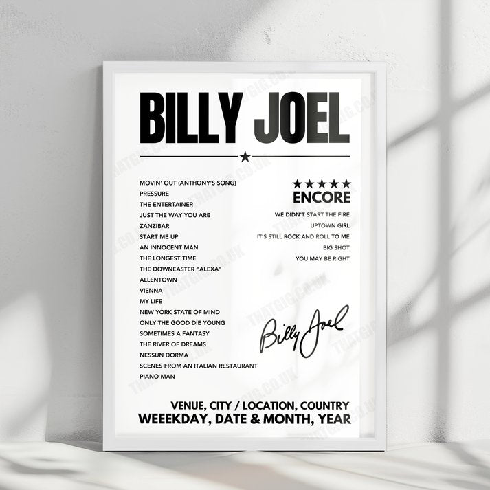 Billy Joel Setlist Poster - Mohegan Sun Arena - July 3rd, 2008