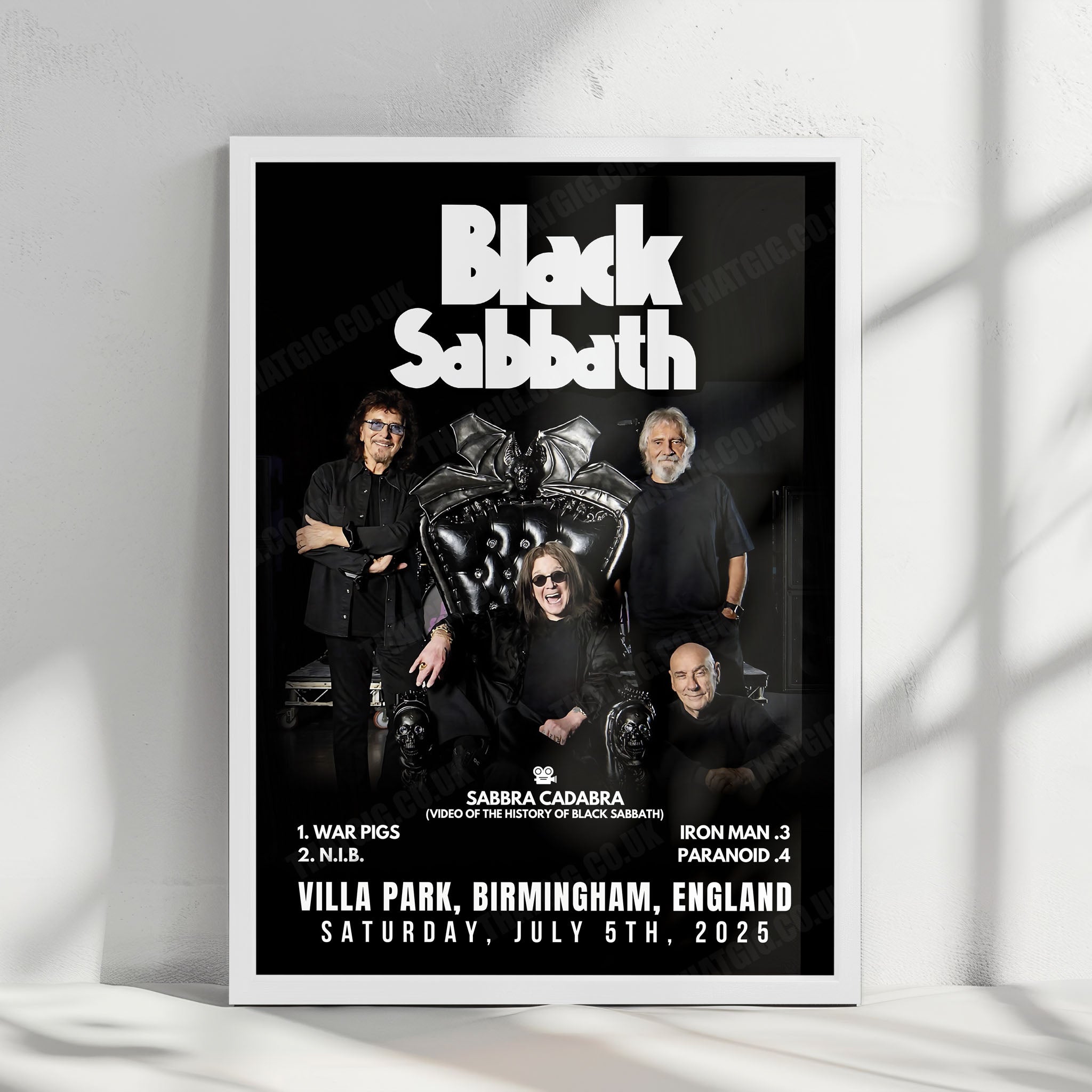 Black Sabbath Setlist Poster - Back to the Beginning - Villa Park, Birmingham - July 5th, 2025