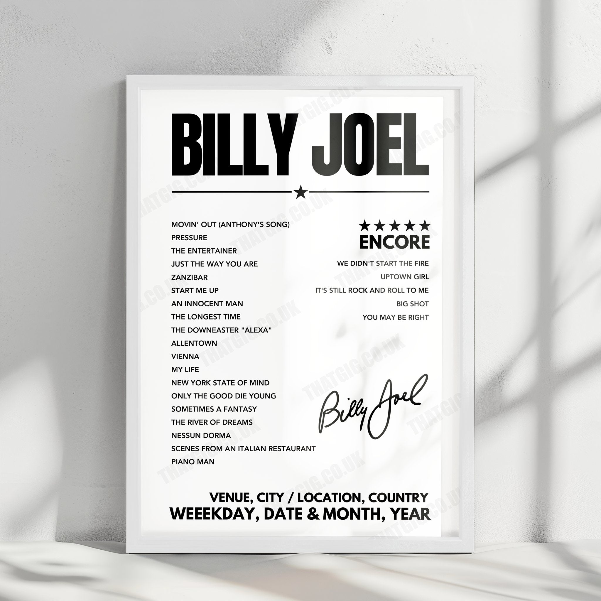Billy Joel Setlist Poster - Madison Square Garden - July 25, 2024