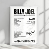 Billy Joel Setlist Poster - Madison Square Garden - July 25, 2024