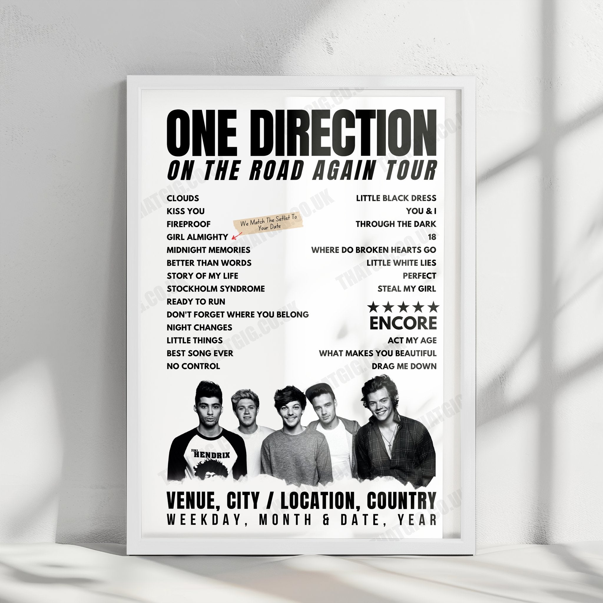 One Direction Setlist Poster - The SSE Arena Belfast, Belfast, Northern Ireland - October 23rd, 2015