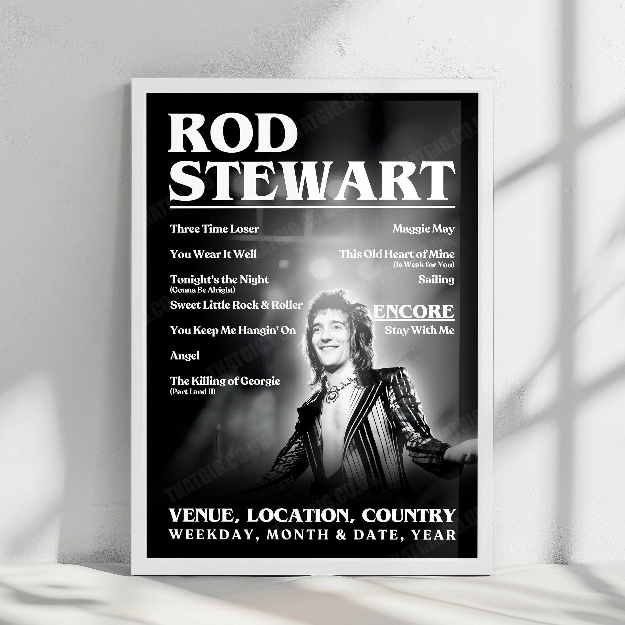 Rod Stewart Setlist Poster - Kings Hall at Belle Vue, Manchester, England - November 27th, 1976
