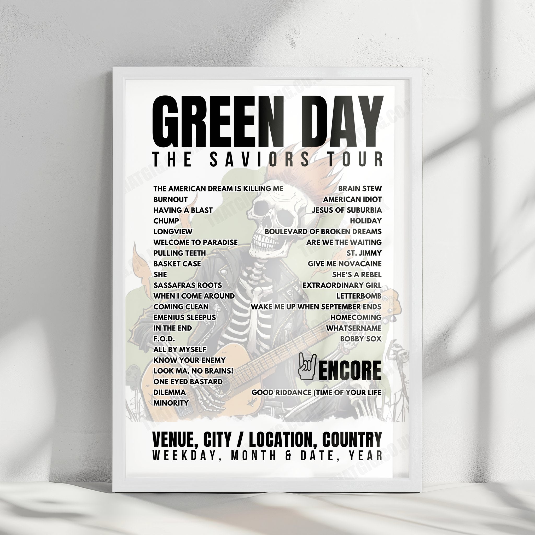 Green Day Setlist Poster - Oracle Park, San Francisco - September 20th, 2024