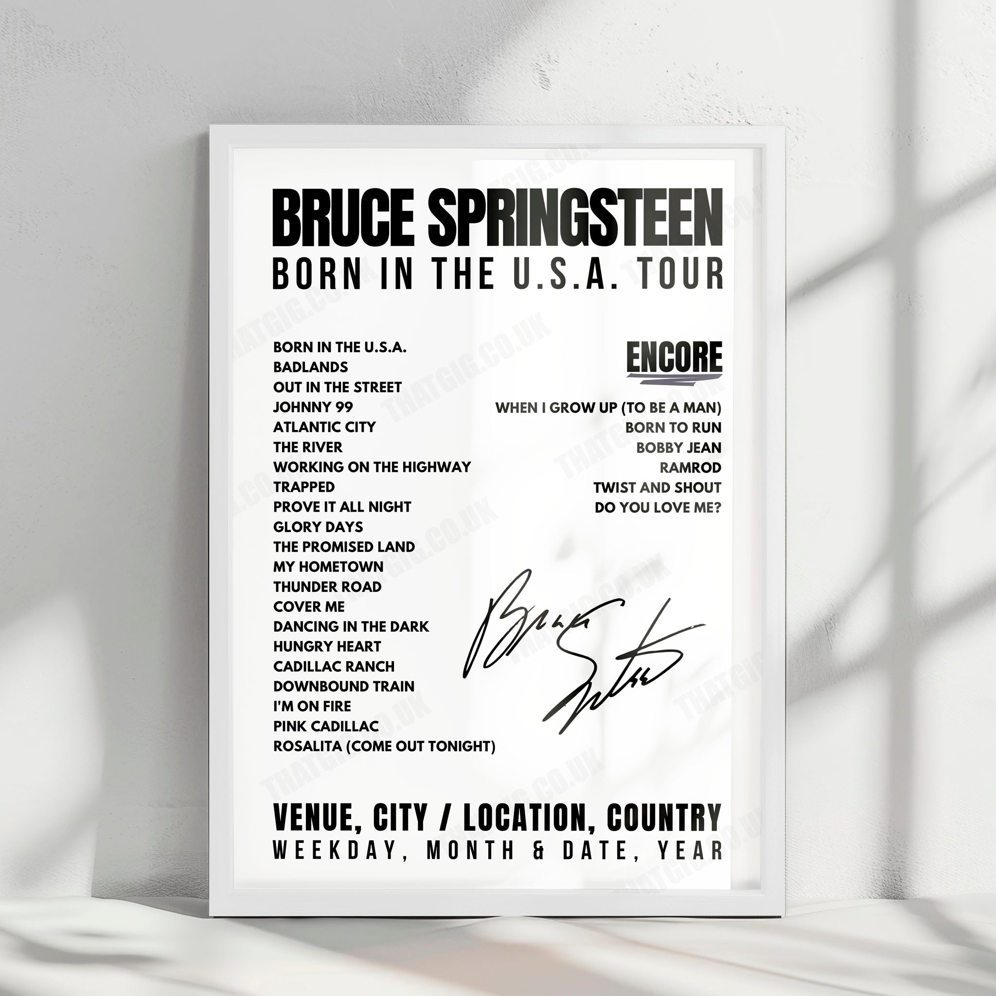 Bruce Springsteen Setlist Poster - Osaka-jou Hall, Osaka - April 23rd, 1985
