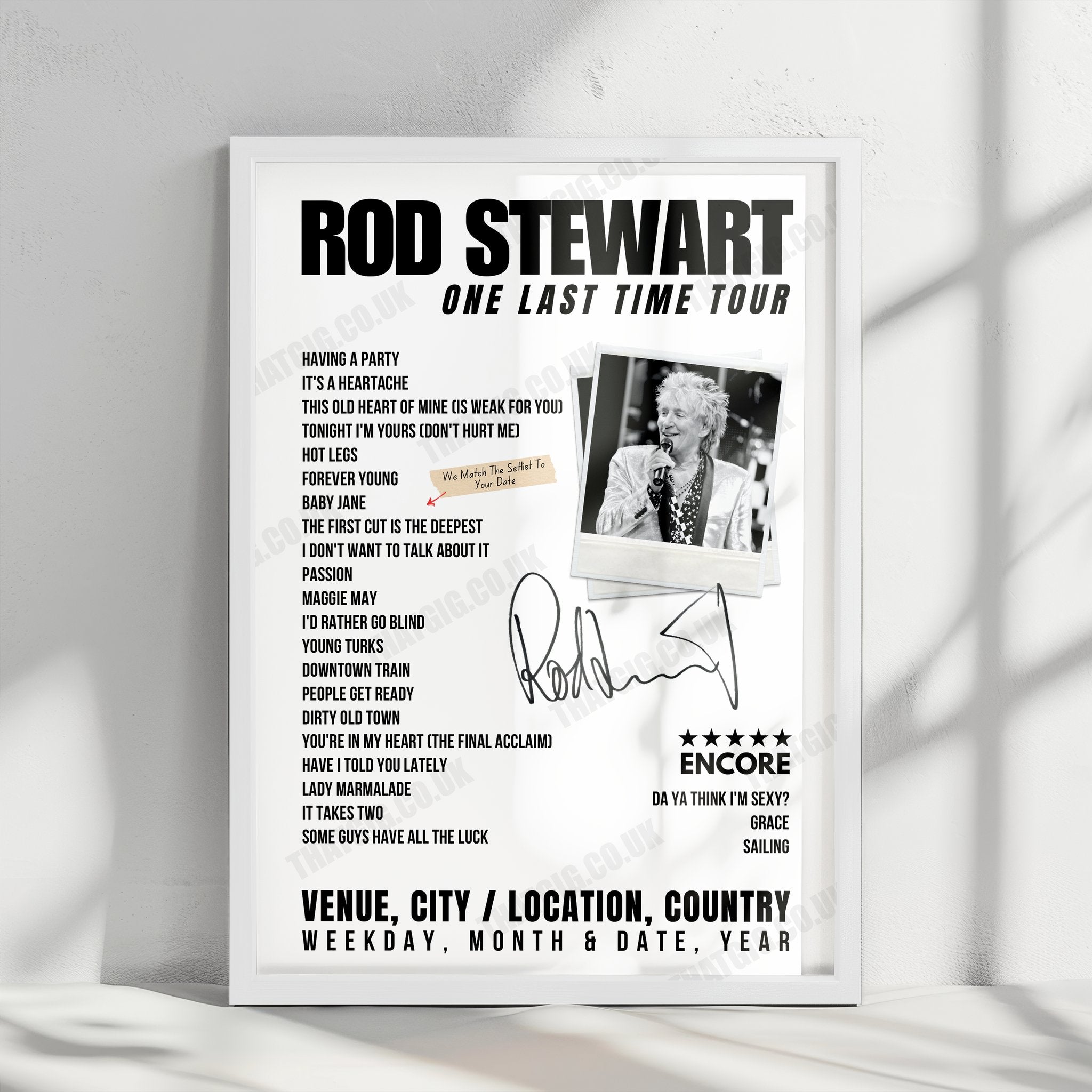 Rod Stewart Setlist Poster - FireAid Benefit Concert - January 30th, 2025