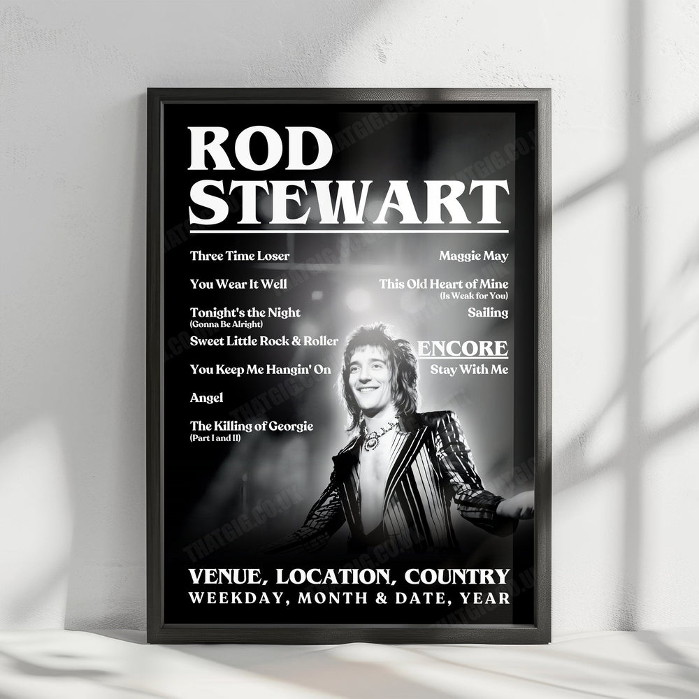 Rod Stewart Setlist Poster - Newcastle City Hall, Newcastle upon Tyne, England - December 17th, 1976