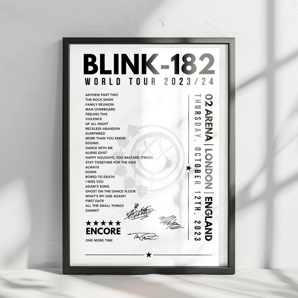 Blink-182 Setlist Poster - The O2 Arena, London - October 12th, 2023