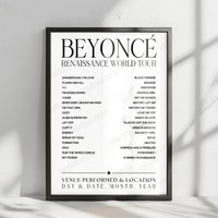Beyoncé Setlist Poster - Bank of America Stadium, Charlotte - August 9th, 2023
