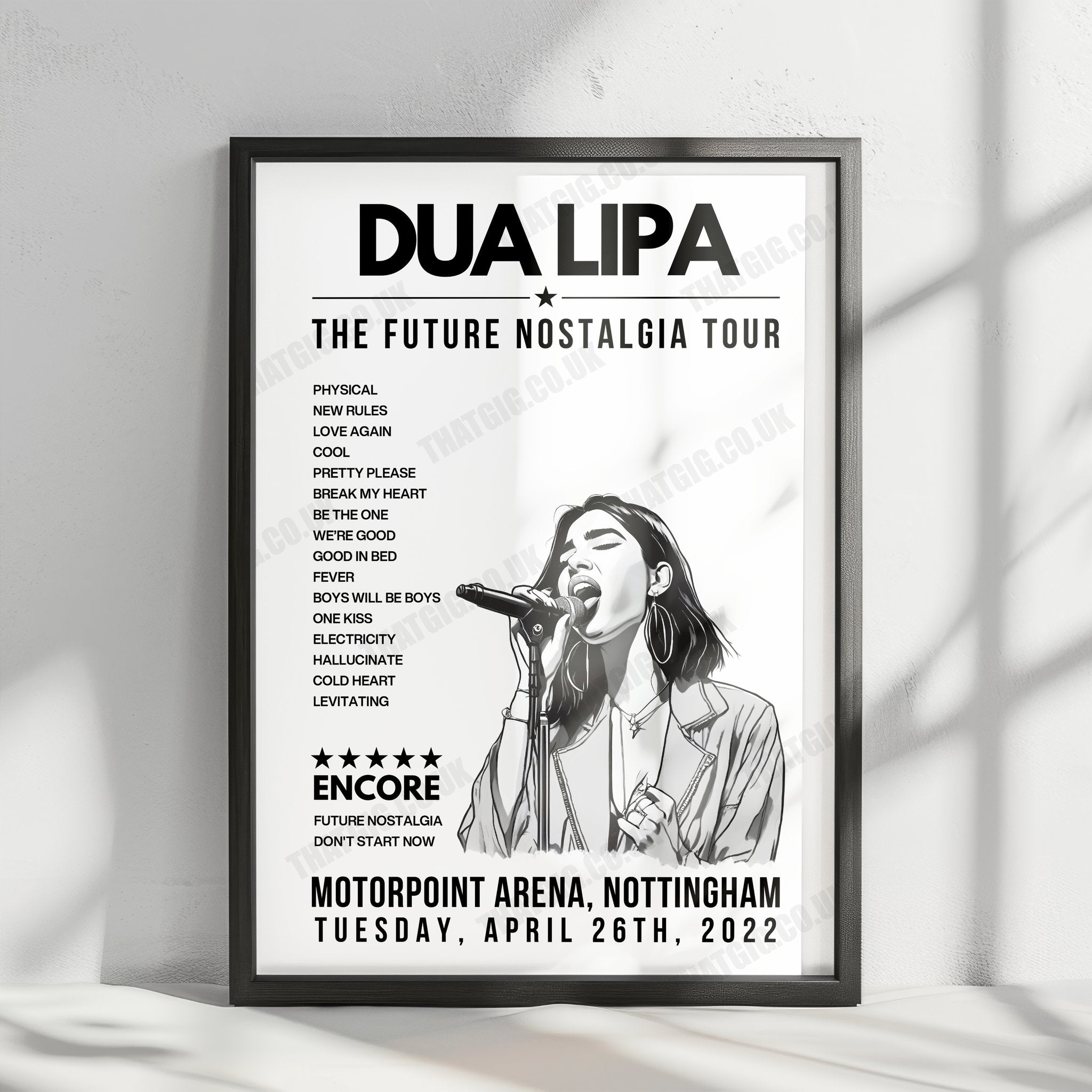 Dua Lipa Setlist Poster - Motorpoint Arena Nottingham - April 26th, 2022