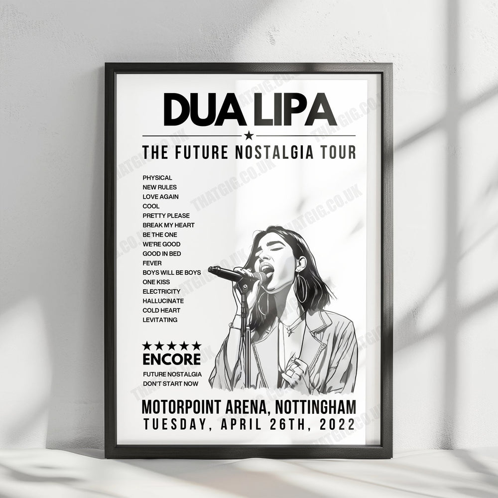 Dua Lipa Setlist Poster - Motorpoint Arena Nottingham - April 26th, 2022