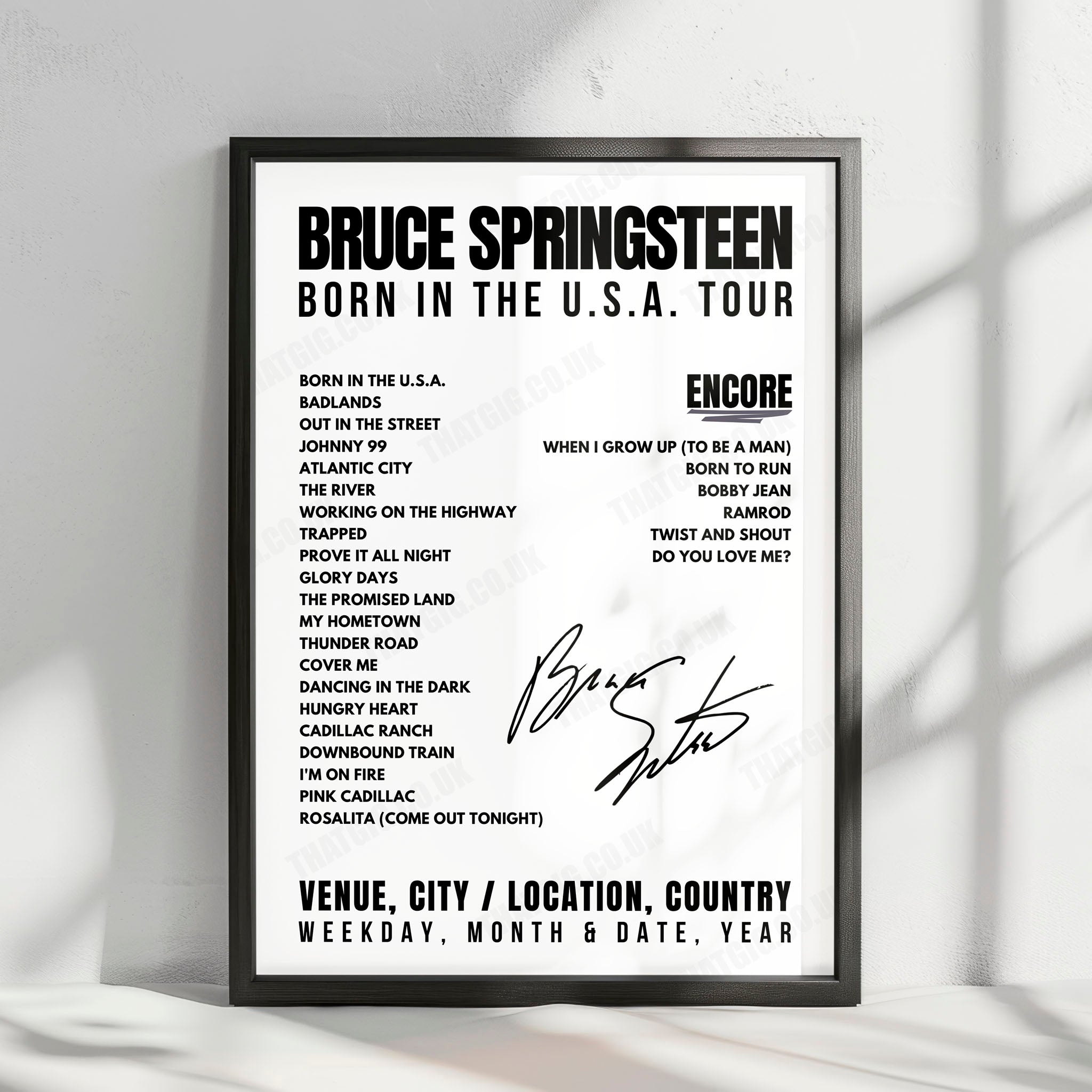 Bruce Springsteen Setlist Poster - Yoyogi Daiichi Taiikukan, Tokyo - April 11th, 1985