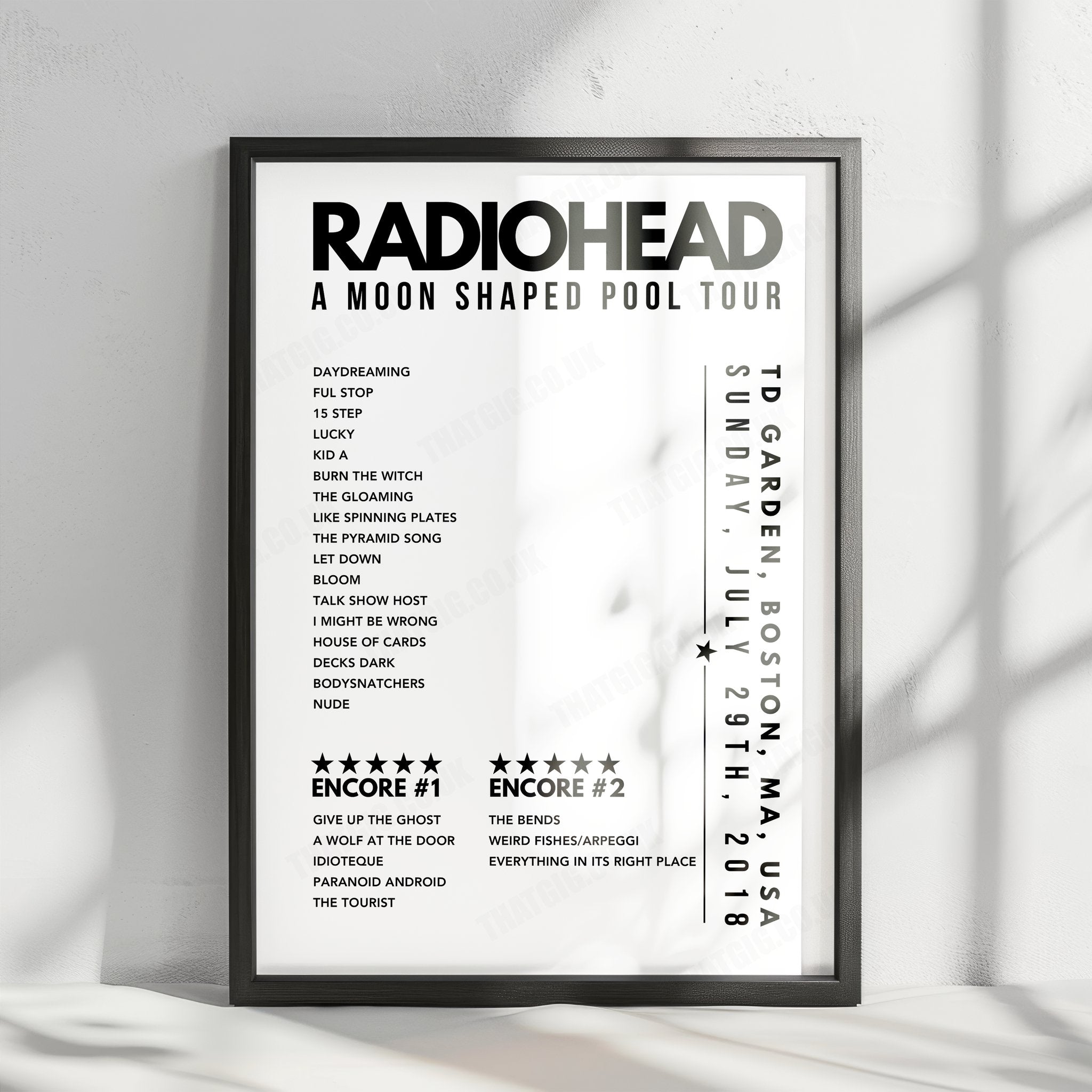 Radiohead Setlist Poster - TD Garden, Boston, USA - July 29th, 2018